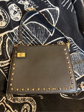 Black Studded faux  Leather Top-Handle Bag